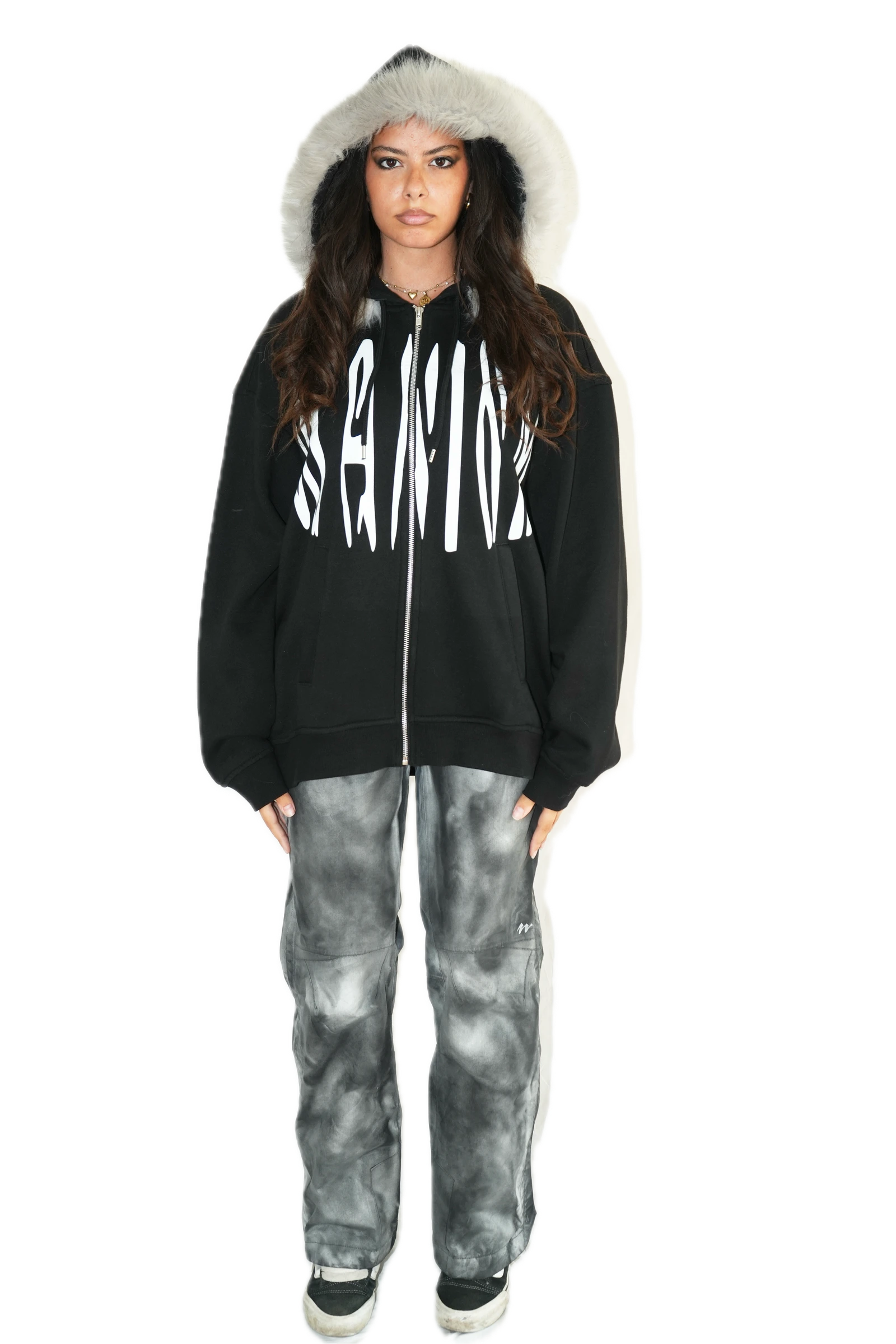 DONNIE DARKO fur zip hoodie — capo indossato